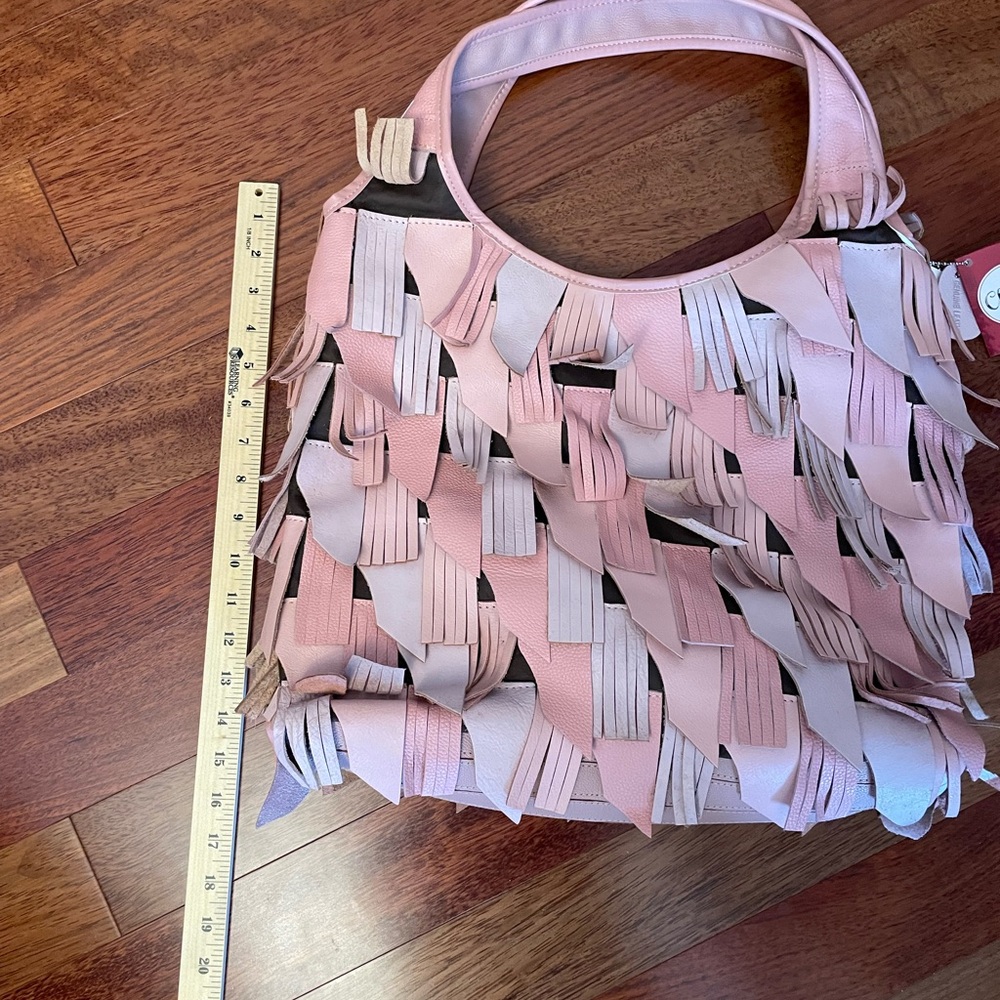 Chaos by Elsie Pink Leather Fringe Shoulder Hobo Bag - Picture 9 of 10